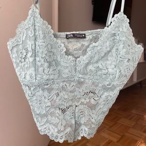 Zara mint green stretchy lace cropped cami